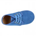 Kids Blue canvas Casual Bootie shoes with laces.