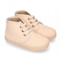 Kids canvas Casual Bootie shoes with laces in pastel colors.