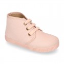 Kids canvas Casual Bootie shoes with laces in pastel colors.