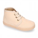 Kids canvas Casual Bootie shoes with laces in pastel colors.