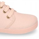 Kids canvas Casual Bootie shoes with laces in pastel colors.