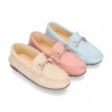 New Moccasin shoes with stirrup in pastel colors.