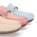 New Moccasin shoes with stirrup in pastel colors.