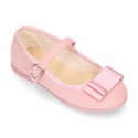 Spring summer canvas little Mary Janes with shoemaker bow in pastel colors.