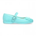 Spring summer canvas little Mary Janes with shoemaker bow in pastel colors.