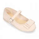 Spring summer canvas little Mary Janes with shoemaker bow in pastel colors.