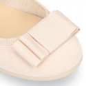 Spring summer canvas little Mary Janes with shoemaker bow in pastel colors.