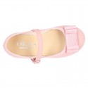 Spring summer canvas little Mary Janes with shoemaker bow in pastel colors.