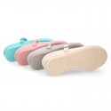 Spring summer canvas little Mary Janes with shoemaker bow in pastel colors.