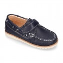 Classic kids leather Boat shoes laces less and spring summer soles.