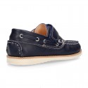 Classic kids leather Boat shoes laces less and spring summer soles.