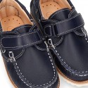 Classic kids leather Boat shoes laces less and spring summer soles.