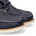 Classic kids leather Boat shoes laces less and spring summer soles.