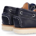 Classic kids leather Boat shoes laces less and spring summer soles.