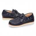 Classic kids leather Boat shoes laces less and spring summer soles.