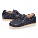 Classic kids leather Boat shoes laces less and spring summer soles.