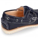 Classic kids leather Boat shoes laces less and spring summer soles.