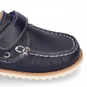 Classic kids leather Boat shoes laces less and spring summer soles.