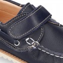 Classic kids leather Boat shoes laces less and spring summer soles.