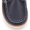 Classic kids leather Boat shoes laces less and spring summer soles.