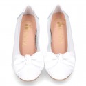 WHITE Soft nappa leather girl ballet flats with BOW and elastic band.