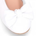 WHITE Soft nappa leather girl ballet flats with BOW and elastic band.