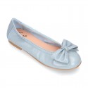 Soft nappa leather girl ballet flats with BOW and elastic band.