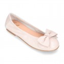 Soft nappa leather girl ballet flats with BOW and elastic band.