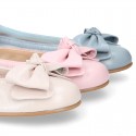 Soft nappa leather girl ballet flats with BOW and elastic band.