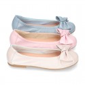 Soft nappa leather girl ballet flats with BOW and elastic band.