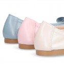 Soft nappa leather girl ballet flats with BOW and elastic band.