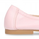 Soft nappa leather girl ballet flats with BOW and elastic band.