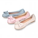 Soft nappa leather girl ballet flats with BOW and elastic band.