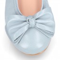 Soft nappa leather girl ballet flats with BOW and elastic band.