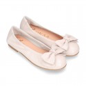 Soft nappa leather girl ballet flats with BOW and elastic band.