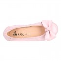 Soft nappa leather girl ballet flats with BOW and elastic band.