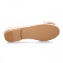 Soft nappa leather girl ballet flats with BOW and elastic band.