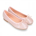 METAL Soft suede leather ballet flats with adjustable ribbon.