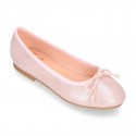 METAL Soft suede leather ballet flats with adjustable ribbon.