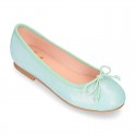 METAL Soft suede leather ballet flats with adjustable ribbon.