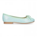 METAL Soft suede leather ballet flats with adjustable ribbon.