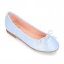 METAL Soft suede leather ballet flats with adjustable ribbon.