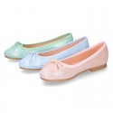 METAL Soft suede leather ballet flats with adjustable ribbon.