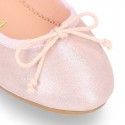 METAL Soft suede leather ballet flats with adjustable ribbon.