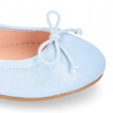 METAL Soft suede leather ballet flats with adjustable ribbon.