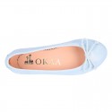 METAL Soft suede leather ballet flats with adjustable ribbon.