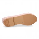 METAL Soft suede leather ballet flats with adjustable ribbon.