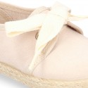 Spring summer canvas Laces up shoes espadrille style with ties closure.