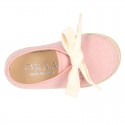 Spring summer canvas Laces up shoes espadrille style with ties closure.