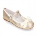 METAL soft suede leather T-strap little girl Mary Jane shoes.